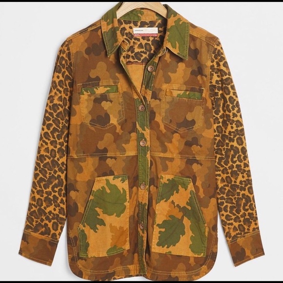 Anthropologie Pilcro Camo Cat Belted Denim Jacket - Picture 1 of 8